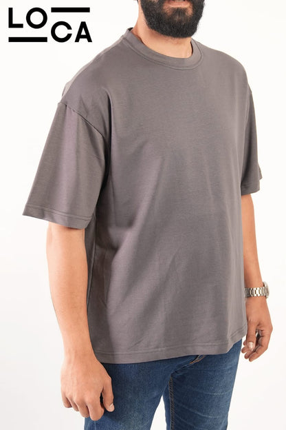 Grey T-shirt crew neck over size