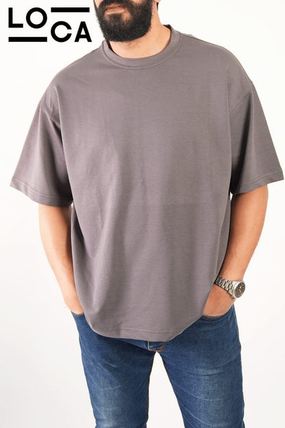 Grey T-shirt crew neck over size