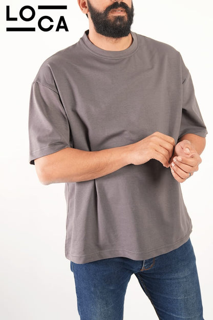 Grey T-shirt crew neck over size