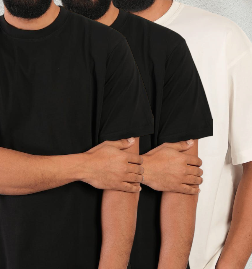 2 Black & 1 Off white Over size crew new 3-pack